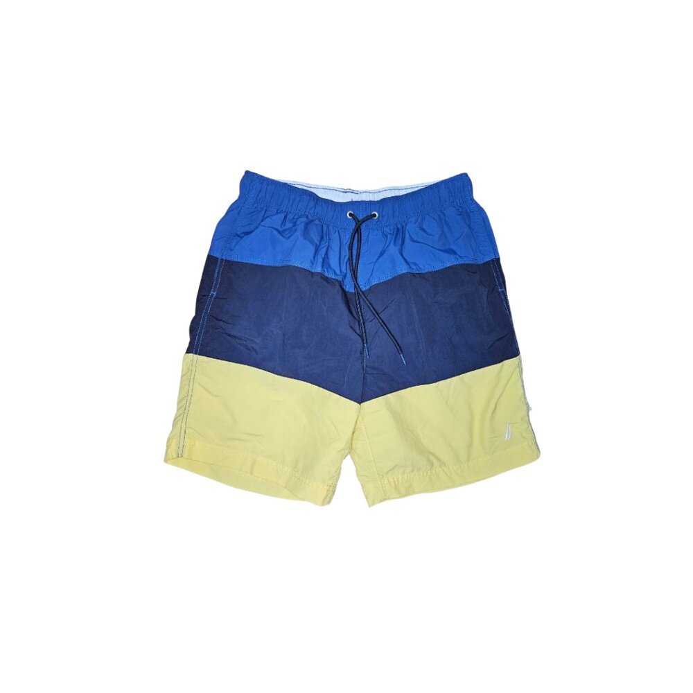 Nautica Men's Blue and Yellow Color Blocked Swim Trunks - Size M